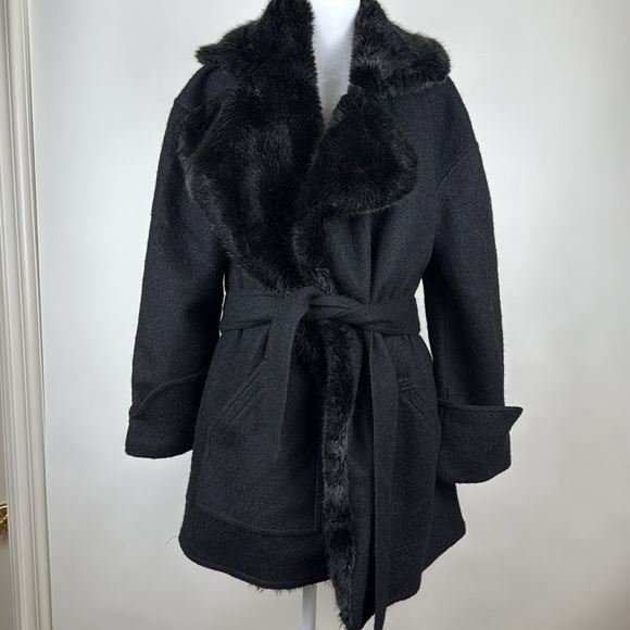 For Love And Lemons Black Faux Fur Trim Coat S - Picture 3 of 9